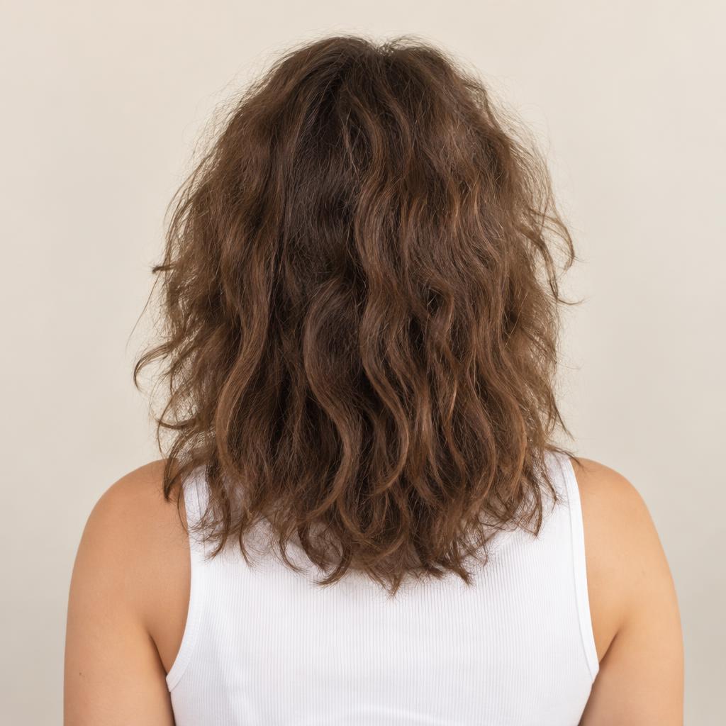 Wavy, frizzy hair before the Japanese straightening treatment