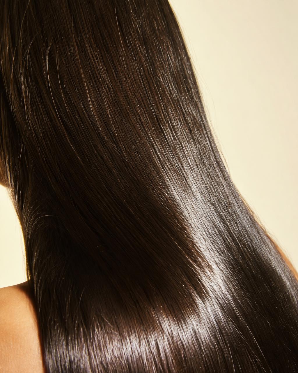 Close-up of sleek, freshly straightened glossy hair